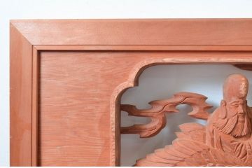 ビンテージ建具　井波彫刻　縁起の良い七福神の図柄が存在感を放つ両面彫刻欄間2枚セット(明かり取り、明り取り、ランマ、ヴィンテージ)(R-080516)