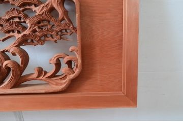 ビンテージ建具　井波彫刻　縁起の良い七福神の図柄が存在感を放つ両面彫刻欄間2枚セット(明かり取り、明り取り、ランマ、ヴィンテージ)(R-080516)