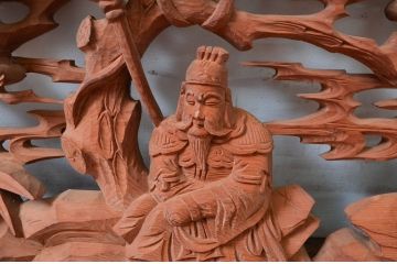 ビンテージ建具　井波彫刻　縁起の良い七福神の図柄が存在感を放つ両面彫刻欄間2枚セット(明かり取り、明り取り、ランマ、ヴィンテージ)(R-080516)