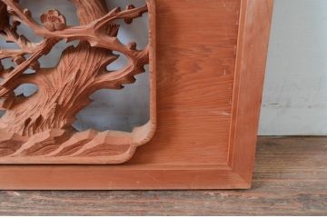 ビンテージ建具　井波彫刻　縁起の良い七福神の図柄が存在感を放つ両面彫刻欄間2枚セット(明かり取り、明り取り、ランマ、ヴィンテージ)(R-080516)