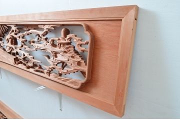 ビンテージ建具　井波彫刻　縁起の良い七福神の図柄が存在感を放つ両面彫刻欄間2枚セット(明かり取り、明り取り、ランマ、ヴィンテージ)(R-080516)