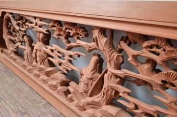 ビンテージ建具　井波彫刻　縁起の良い七福神の図柄が存在感を放つ両面彫刻欄間2枚セット(明かり取り、明り取り、ランマ、ヴィンテージ)(R-080516)