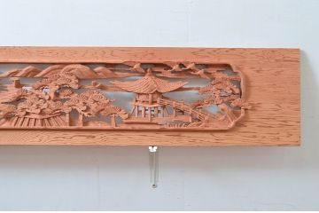 ビンテージ建具　杉材　職人技が光る!細部まで施された彫刻が目を惹く欄間2枚セット(明り取り、明かり取り、ランマ、ヴィンテージ)(R-080518)