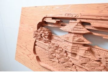 ビンテージ建具　杉材　職人技が光る!細部まで施された彫刻が目を惹く欄間2枚セット(明り取り、明かり取り、ランマ、ヴィンテージ)(R-080518)