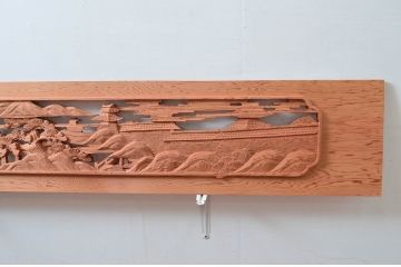 ビンテージ建具　杉材　職人技が光る!細部まで施された彫刻が目を惹く欄間2枚セット(明り取り、明かり取り、ランマ、ヴィンテージ)(R-080518)