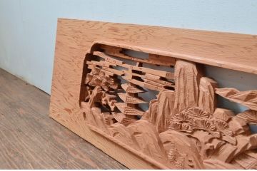ビンテージ建具　杉材　職人技が光る!細部まで施された彫刻が目を惹く欄間2枚セット(明り取り、明かり取り、ランマ、ヴィンテージ)(R-080518)