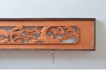ビンテージ建具　杉材　松　鶴　職人技が光る!細部まで施された彫刻が目を惹く欄間2枚セット(明り取り、明かり取り、ランマ、ヴィンテージ)(R-080519)