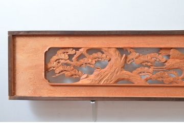 ビンテージ建具　杉材　松　鶴　職人技が光る!細部まで施された彫刻が目を惹く欄間2枚セット(明り取り、明かり取り、ランマ、ヴィンテージ)(R-080519)