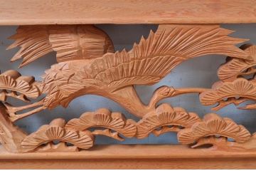 ビンテージ建具　杉材　松　鶴　職人技が光る!細部まで施された彫刻が目を惹く欄間2枚セット(明り取り、明かり取り、ランマ、ヴィンテージ)(R-080519)