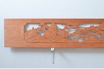 ヴィンテージ建具　昭和後期　杉材　松と山並み風景の彫刻欄間2枚セット　(R-080521)