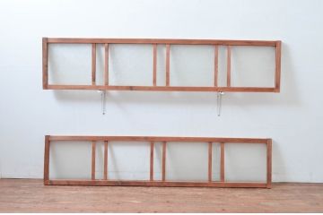 アンティーク建具　経年を感じさせる木味が魅力の明かり取り2枚セット(明り取り、ガラス欄間)(R-080524)