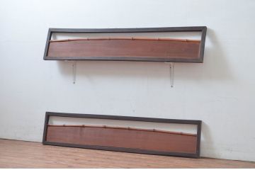 アンティーク建具　栗材　和モダンなデザインがかっこいい框組の欄間2枚セット(ランマ、明り取り、明かり取り、竹)(R-080525)