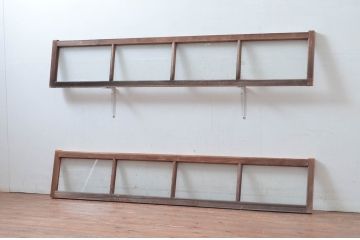 アンティーク建具　レトロ空間におすすめ!素朴な木味が魅力的な明かり取り2枚セット(明り取り、ガラス欄間)(R-080526)