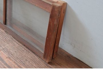 アンティーク建具　レトロ空間におすすめ!素朴な木味が魅力的な明かり取り2枚セット(明り取り、ガラス欄間)(R-080526)
