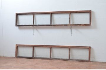 アンティーク建具　レトロ空間におすすめ!素朴な木味が魅力的な明かり取り2枚セット(明り取り、ガラス欄間)(R-080527)