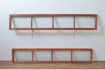 アンティーク建具　レトロ空間におすすめ!素朴な木味が魅力的な明かり取り2枚セット(明り取り、ガラス欄間)(R-080527)