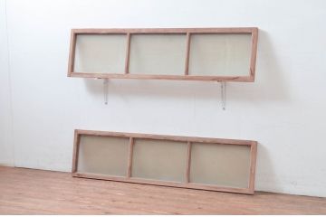 ビンテージ建具　レトロ空間におすすめ!　シンプルなデザインの明かり取り2枚セット(明り取り、ガラス欄間、ヴィンテージ)(R-080528)