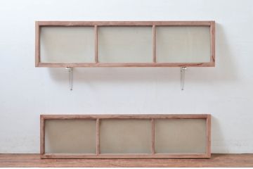 ビンテージ建具　レトロ空間におすすめ!　シンプルなデザインの明かり取り2枚セット(明り取り、ガラス欄間、ヴィンテージ)(R-080528)