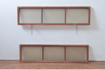 ビンテージ建具　レトロ空間におすすめ!　シンプルなデザインの明かり取り2枚セット(明り取り、ガラス欄間、ヴィンテージ)(R-080528)