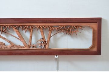 アンティーク建具　井波彫刻　今井徳造ノ刀　欠損あり　梅と竹の繊細な彫刻が目を惹く欄間2枚セット(明かり取り、明り取り、在銘)(R-080529)