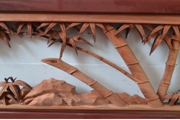アンティーク建具　井波彫刻　今井徳造ノ刀　欠損あり　梅と竹の繊細な彫刻が目を惹く欄間2枚セット(明かり取り、明り取り、在銘)(R-080529)