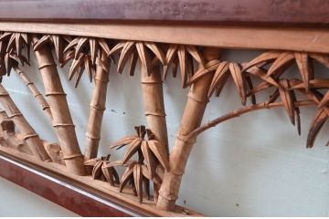アンティーク建具　井波彫刻　今井徳造ノ刀　欠損あり　梅と竹の繊細な彫刻が目を惹く欄間2枚セット(明かり取り、明り取り、在銘)(R-080529)