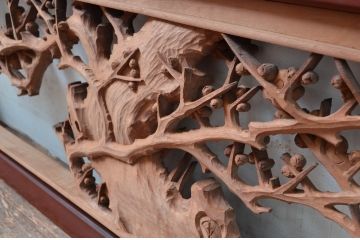 アンティーク建具　井波彫刻　今井徳造ノ刀　欠損あり　梅と竹の繊細な彫刻が目を惹く欄間2枚セット(明かり取り、明り取り、在銘)(R-080529)