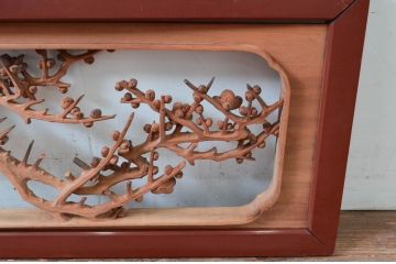 アンティーク建具　井波彫刻　今井徳造ノ刀　欠損あり　梅と竹の繊細な彫刻が目を惹く欄間2枚セット(明かり取り、明り取り、在銘)(R-080529)