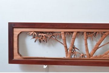 アンティーク建具　井波彫刻　今井徳造ノ刀　欠損あり　梅と竹の繊細な彫刻が目を惹く欄間2枚セット(明かり取り、明り取り、在銘)(R-080529)