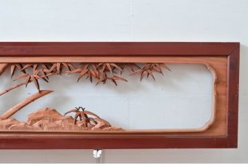 アンティーク建具　井波彫刻　今井徳造ノ刀　欠損あり　梅と竹の繊細な彫刻が目を惹く欄間2枚セット(明かり取り、明り取り、在銘)(R-080529)