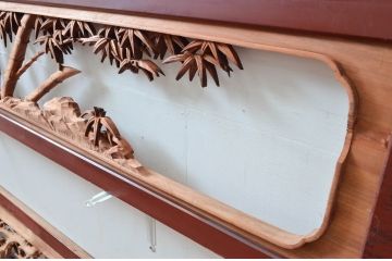 アンティーク建具　井波彫刻　今井徳造ノ刀　欠損あり　梅と竹の繊細な彫刻が目を惹く欄間2枚セット(明かり取り、明り取り、在銘)(R-080529)