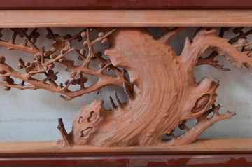 アンティーク建具　井波彫刻　今井徳造ノ刀　欠損あり　梅と竹の繊細な彫刻が目を惹く欄間2枚セット(明かり取り、明り取り、在銘)(R-080529)