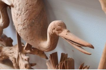 ビンテージ建具　井波彫刻　横山富介　松に鶴の繊細な彫刻が目を惹く欄間2枚セット(明かり取り、明り取り、ヴィンテージ)(R-080530)
