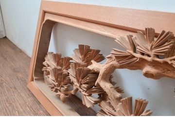 ビンテージ建具　井波彫刻　横山富介　松に鶴の繊細な彫刻が目を惹く欄間2枚セット(明かり取り、明り取り、ヴィンテージ)(R-080530)