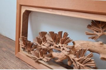 ビンテージ建具　井波彫刻　横山富介　松に鶴の繊細な彫刻が目を惹く欄間2枚セット(明かり取り、明り取り、ヴィンテージ)(R-080530)