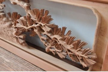 ビンテージ建具　井波彫刻　横山富介　松に鶴の繊細な彫刻が目を惹く欄間2枚セット(明かり取り、明り取り、ヴィンテージ)(R-080530)