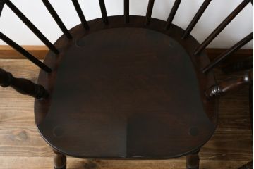 和製ビンテージ　松本民芸家具　#91型　落ち着きのある大人カフェ風インテリアが叶うキャプテンチェア2脚セット(アームチェア、板座チェア、ダイニングチェア、椅子、イス、ヴィンテージ)(定価2脚で約26万円)(R-080536)