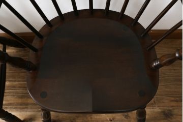 和製ビンテージ　松本民芸家具　#91型　落ち着きのある大人カフェ風インテリアが叶うキャプテンチェア2脚セット(アームチェア、板座チェア、ダイニングチェア、椅子、イス、ヴィンテージ)(定価2脚で約26万円)(R-080536)