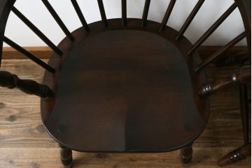 和製ビンテージ　松本民芸家具　#91型　落ち着きのある大人カフェ風インテリアが叶うキャプテンチェア2脚セット(アームチェア、板座チェア、ダイニングチェア、椅子、イス、ヴィンテージ)(定価2脚で約26万円)(R-080537)