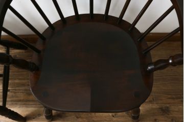 和製ビンテージ　松本民芸家具　#91型　落ち着きのある大人カフェ風インテリアが叶うキャプテンチェア2脚セット(アームチェア、板座チェア、ダイニングチェア、椅子、イス、ヴィンテージ)(定価2脚で約26万円)(R-080537)