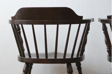 和製ビンテージ　松本民芸家具　#91型　落ち着きのある大人カフェ風インテリアが叶うキャプテンチェア2脚セット(アームチェア、板座チェア、ダイニングチェア、椅子、イス、ヴィンテージ)(定価2脚で約26万円)(R-080537)