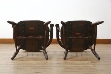 和製ビンテージ　松本民芸家具　#91型　落ち着きのある大人カフェ風インテリアが叶うキャプテンチェア2脚セット(アームチェア、板座チェア、ダイニングチェア、椅子、イス、ヴィンテージ)(定価2脚で約26万円)(R-080537)