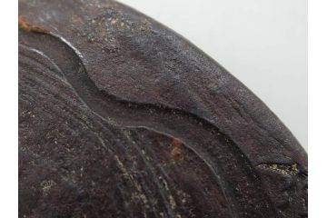 時代武具　在銘　鉄地　丸形　龍の図　鉄の力強さを感じる鍔(竜、彫刻、刀装具、ケース付き)(R-080543)