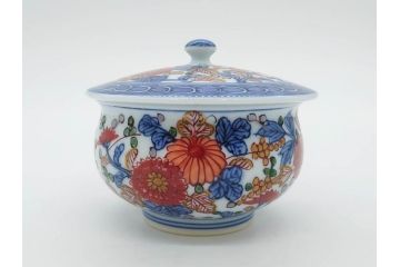 源右衛門　有田焼　古伊万里風　牡丹絵　緻密で華麗な色彩が見事な茶器セット(草花紋、金彩、土瓶、急須、湯呑み、湯飲み5客、湯のみ茶碗、蓋付、茶道具、煎茶、和食器、共箱付き、裏印)(R-080548)