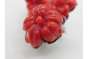 時代物　赤珊瑚　彫刻　色鮮やかな帯留(花、サンゴ、帯留め、着物道具、和装小物、アクセサリー、ブローチ)(R-080552)