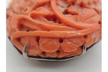 時代物　ピンク珊瑚　SPM刻印　彫刻　上品な雰囲気の帯留(花、サンゴ、帯留め、着物道具、和装小物、アクセサリー)(R-080553)