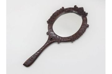 ビンテージ　軽井沢彫り　ミラー　細かな彫刻の美しさに心も躍る手鏡(ヴィンテージ、ハンドミラー、木製、花)(R-080555)