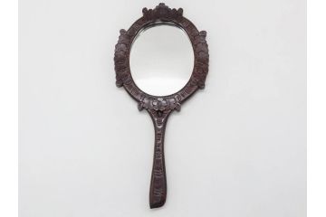 ビンテージ　軽井沢彫り　ミラー　細かな彫刻の美しさに心も躍る手鏡(ヴィンテージ、ハンドミラー、木製、花)(R-080555)
