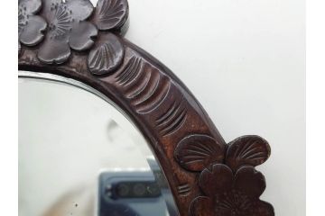 ビンテージ　軽井沢彫り　ミラー　細かな彫刻の美しさに心も躍る手鏡(ヴィンテージ、ハンドミラー、木製、花)(R-080555)