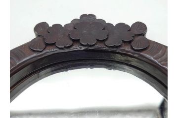 ビンテージ　軽井沢彫り　ミラー　細かな彫刻の美しさに心も躍る手鏡(ヴィンテージ、ハンドミラー、木製、花)(R-080555)